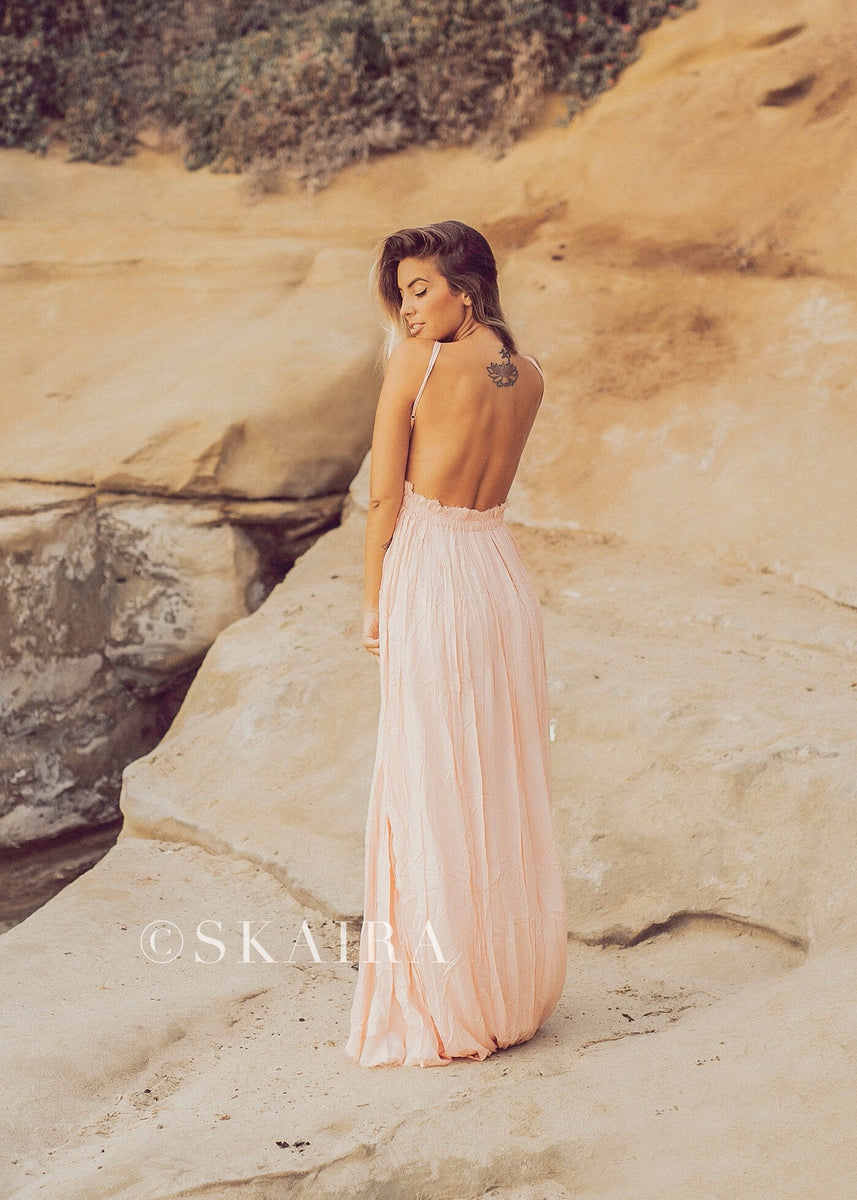 Peachy Pink Maxi Open Back Boho Dress | ShopSkaira Medium Peachy Pink Maxi Open Back Boho Dress | ShopSkaira Medium