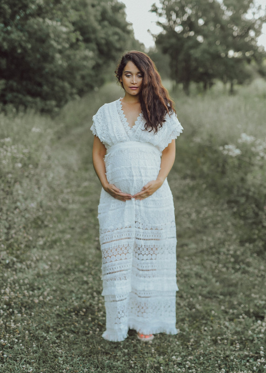 Maternity White Crochet Dress ShopSkaira – SKAIRA