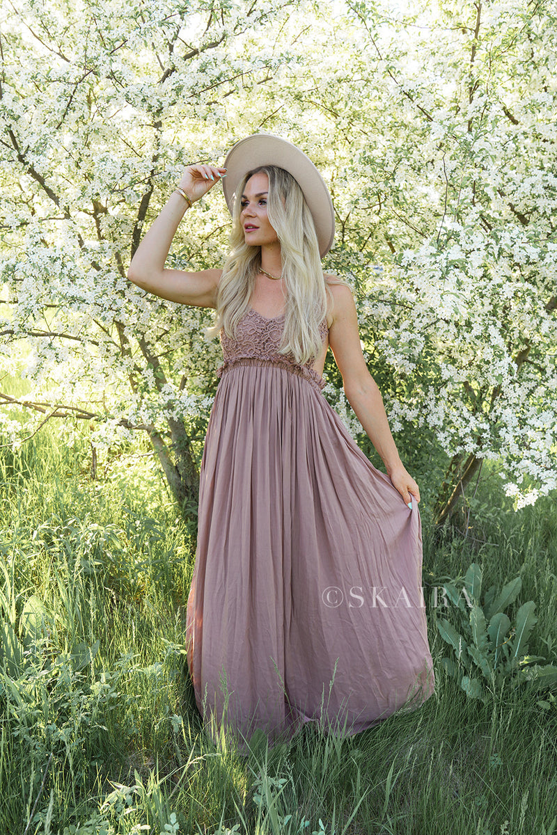Mocha Crochet Top Maxi Open Back Backless Dress | ShopSkaira – SKAIRA