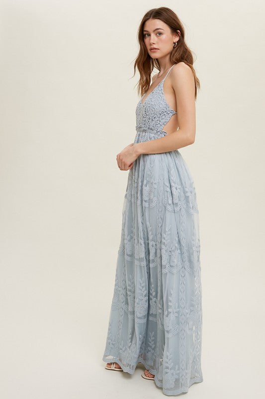 Boho Lace Blue Open Back Maxi Dress| ShopSkaira Medium Boho Lace Blue Open Back Maxi Dress| ShopSkaira Medium