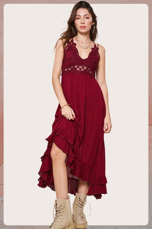 Boho Lace Burgundy Open Back Dress| ShopSkaira – SKAIRA