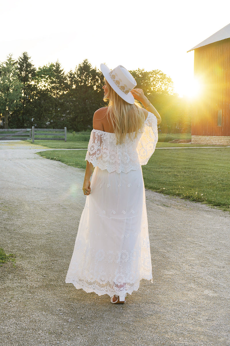 White Embroidered Lace Maxi Beach Wedding Dress ShopSkaira SKAIRA