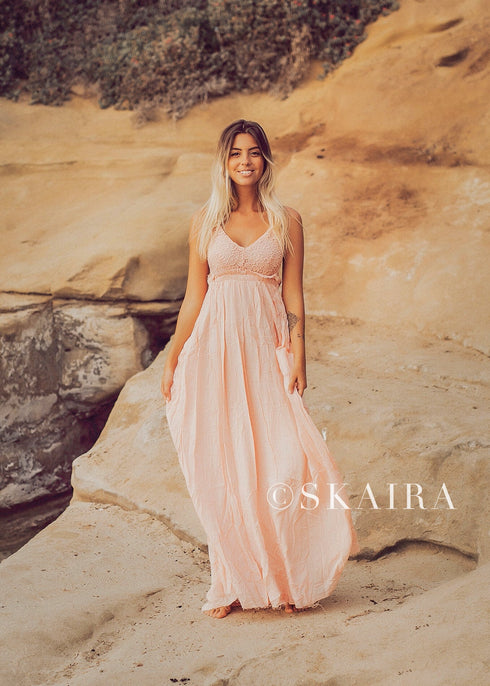 Peachy Pink Maxi Open Back Boho Dress | ShopSkaira SKAIRA Peachy Pink Maxi Open Back Boho Dress | ShopSkaira SKAIRA