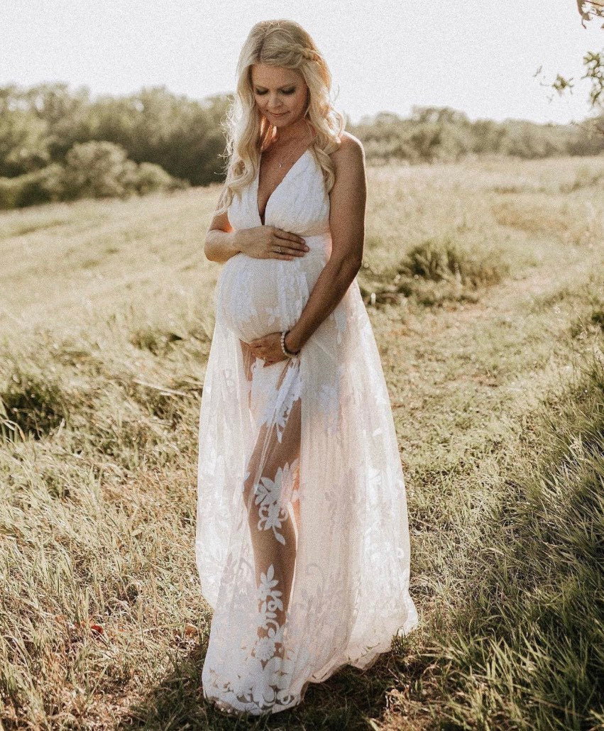 White Wedding Maternity Photoshoot Dress Gown