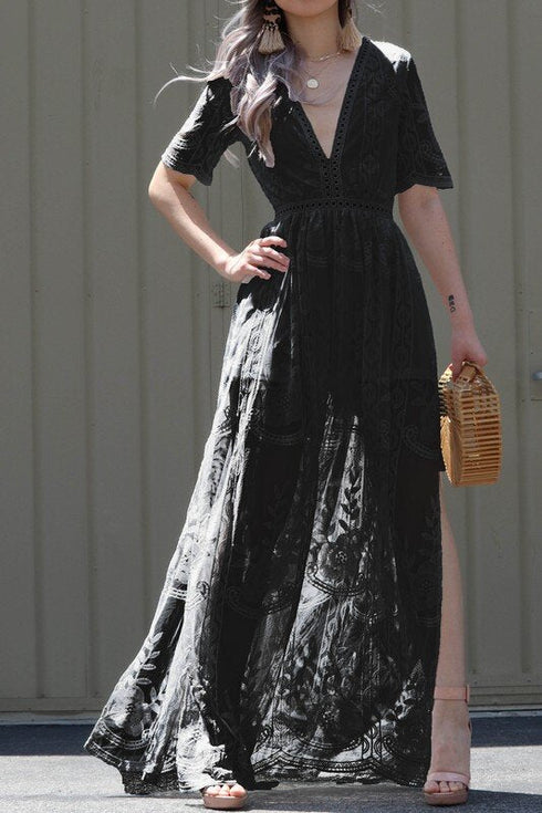 Black Lace Maxi Dress Small