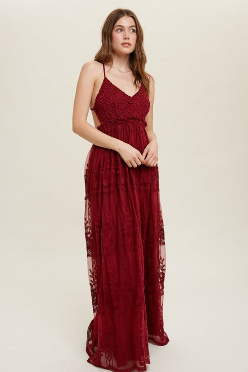 Boho Lace Blue Open Back Maxi Dress| ShopSkaira Medium Boho Lace Blue Open Back Maxi Dress| ShopSkaira Medium