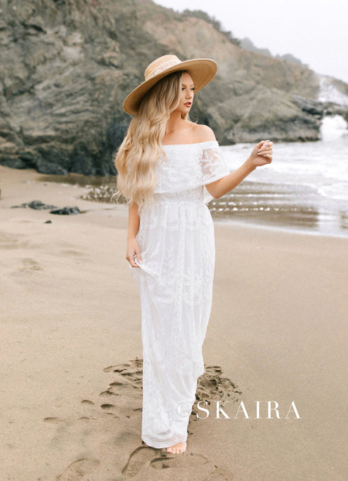 White Lace Maxi Beach Wedding Dress | ShopSkaira Small White Lace Maxi Beach Wedding Dress | ShopSkaira Small