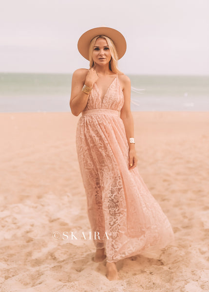 Pink Lace Maxi Boho Dress