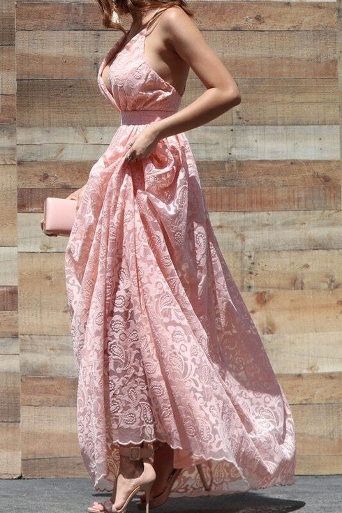 strapless open back dress Pink Lace Maxi Boho Dress strapless open back dress Pink Lace Maxi Boho Dress