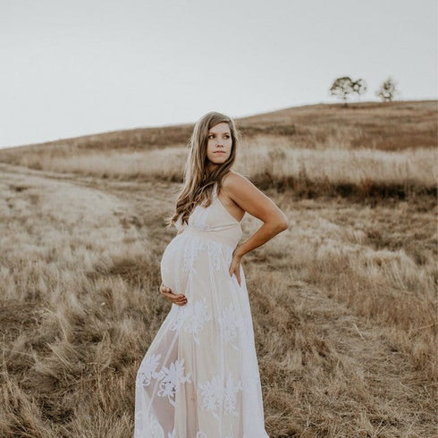 White Nude Maternity Photoshoot Dress Gown