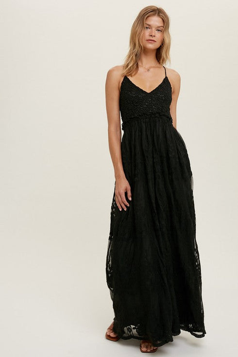 Boho Lace Blue Open Back Maxi Dress| ShopSkaira Medium