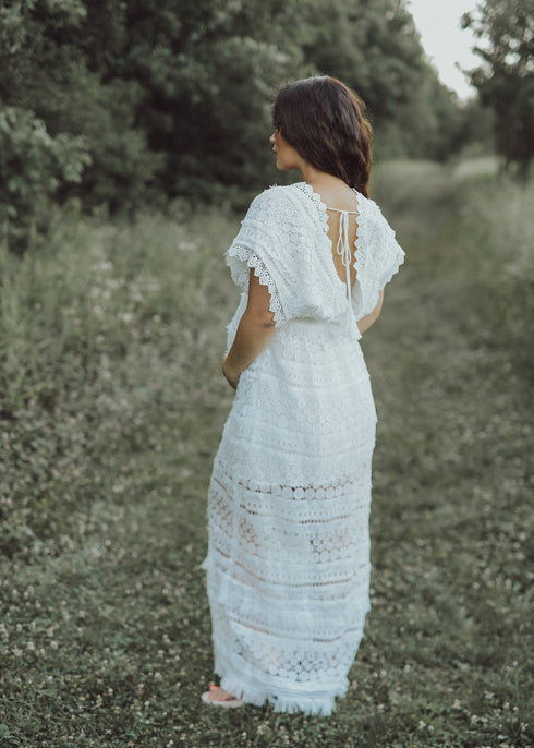Maternity White Crochet Dress | ShopSkaira Medium Maternity White Crochet Dress | ShopSkaira Medium