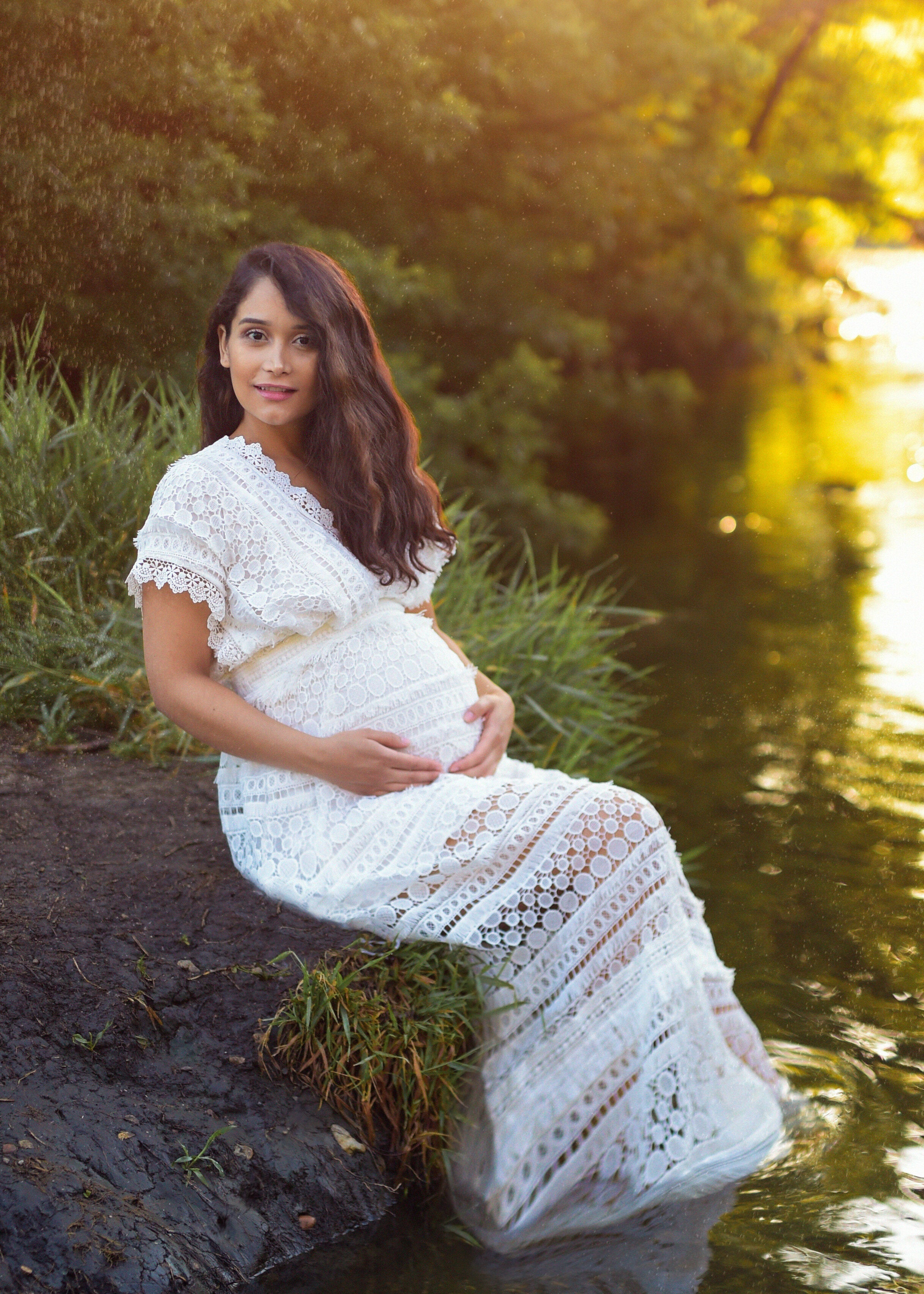 Maternity White Crochet Dress | ShopSkaira Medium Maternity White Crochet Dress | ShopSkaira Medium