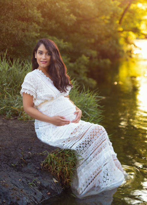 Maternity White Crochet Dress | ShopSkaira SKAIRA Maternity White Crochet Dress | ShopSkaira SKAIRA