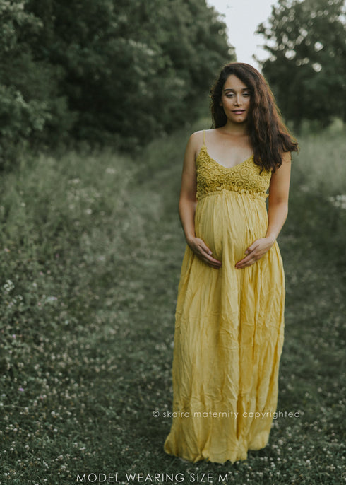 maternity dress mustard yellow PinkBlush Yellow Floral Smocked Ruffle Maternity Dress