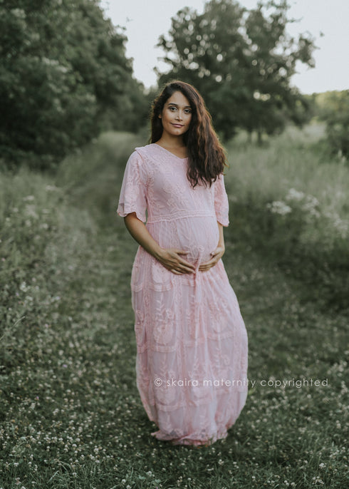Pink Lace Maternity Photoshoot Dress | ShopSkaira SKAIRA Pink Lace Maternity Photoshoot Dress | ShopSkaira SKAIRA