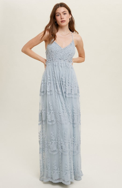 Boho Lace Blue Open Back Maxi Dress| ShopSkaira Medium Boho Lace Blue Open Back Maxi Dress| ShopSkaira Medium