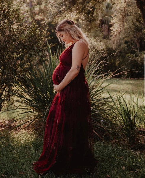 Burgundy Maternity Dress For Photoshoot | ShopSkaira SKAIRA Burgundy Maternity Dress For Photoshoot | ShopSkaira SKAIRA