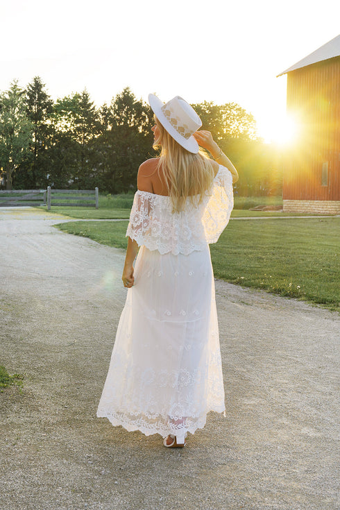 White Embroidered Lace Maxi Beach Wedding Dress | ShopSkaira SKAIRA White Embroidered Lace Maxi Beach Wedding Dress | ShopSkaira SKAIRA