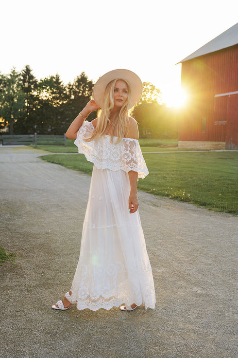 White Embroidered Lace Maxi Beach Wedding Dress | ShopSkaira L White Embroidered Lace Maxi Beach Wedding Dress | ShopSkaira L