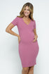 Maternity Pregnancy Fitted Midi Pink Tunic Shirt Dress