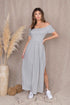 Gray Off Shoulder Side Slit Maxi Long Cotton Dress