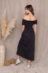 Off Shoulder Side Slit Black Maxi Long Cotton Dress