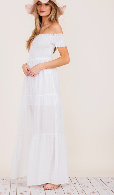 White Off Shoulder Maxi Long Dress