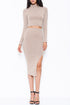 Alice Taupe Knit Crop Top And Pencil Slit Skirt Set
