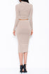 Alice Taupe Knit Crop Top And Pencil Slit Skirt Set