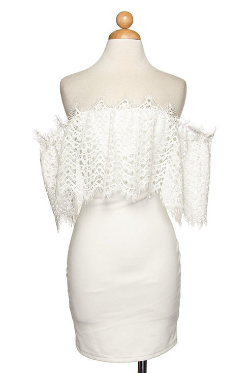 Miami White Lace Off Shoulder Mini Dress