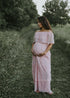 Baby Pink Maternity Lace Dress Maxi Photography Photoshoot Pregnancy Photo Shoot Wedding Baby Shower Long Off Shoulder Dress