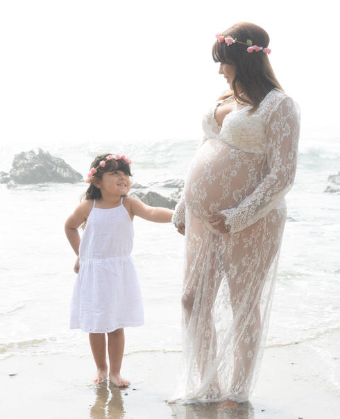 White Lace Maternity Pregnancy Dress For Photoshoot Milk Bath Dress