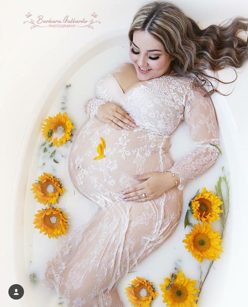 White Lace Maternity Pregnancy Dress For Photoshoot Milk Bath Dress