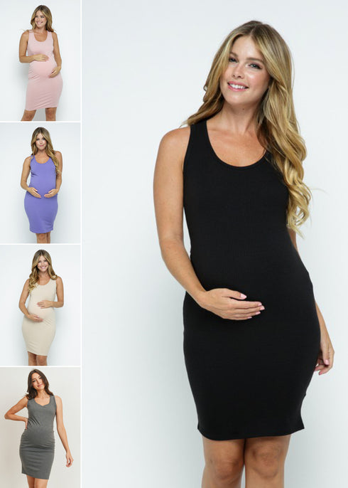 Maternity Pregnancy Fitted Midi Comfy Tank Dress