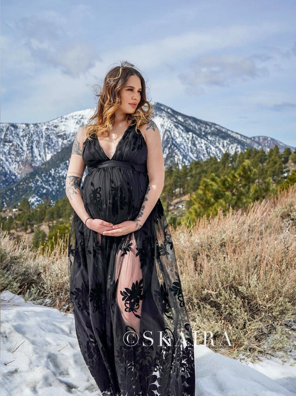 Black Maternity Pregnancy Dress For Photo Shoot Baby Shower Dress