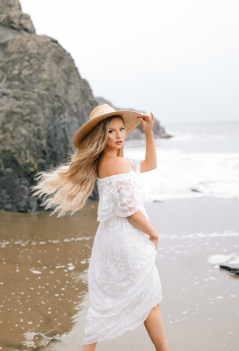 White Lace Maxi Off Shoulder Boho Bohemian Photoshoot Wedding Beach Dress