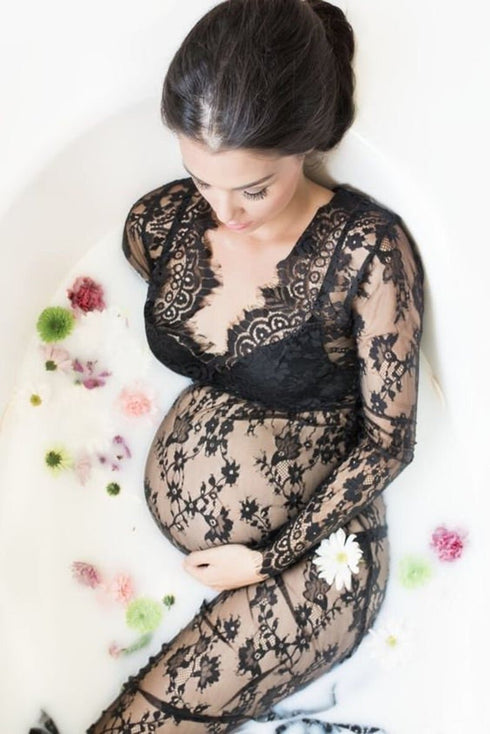 Black Lace Maternity Pregnancy Dress For Photoshoot Milk Bath Dress